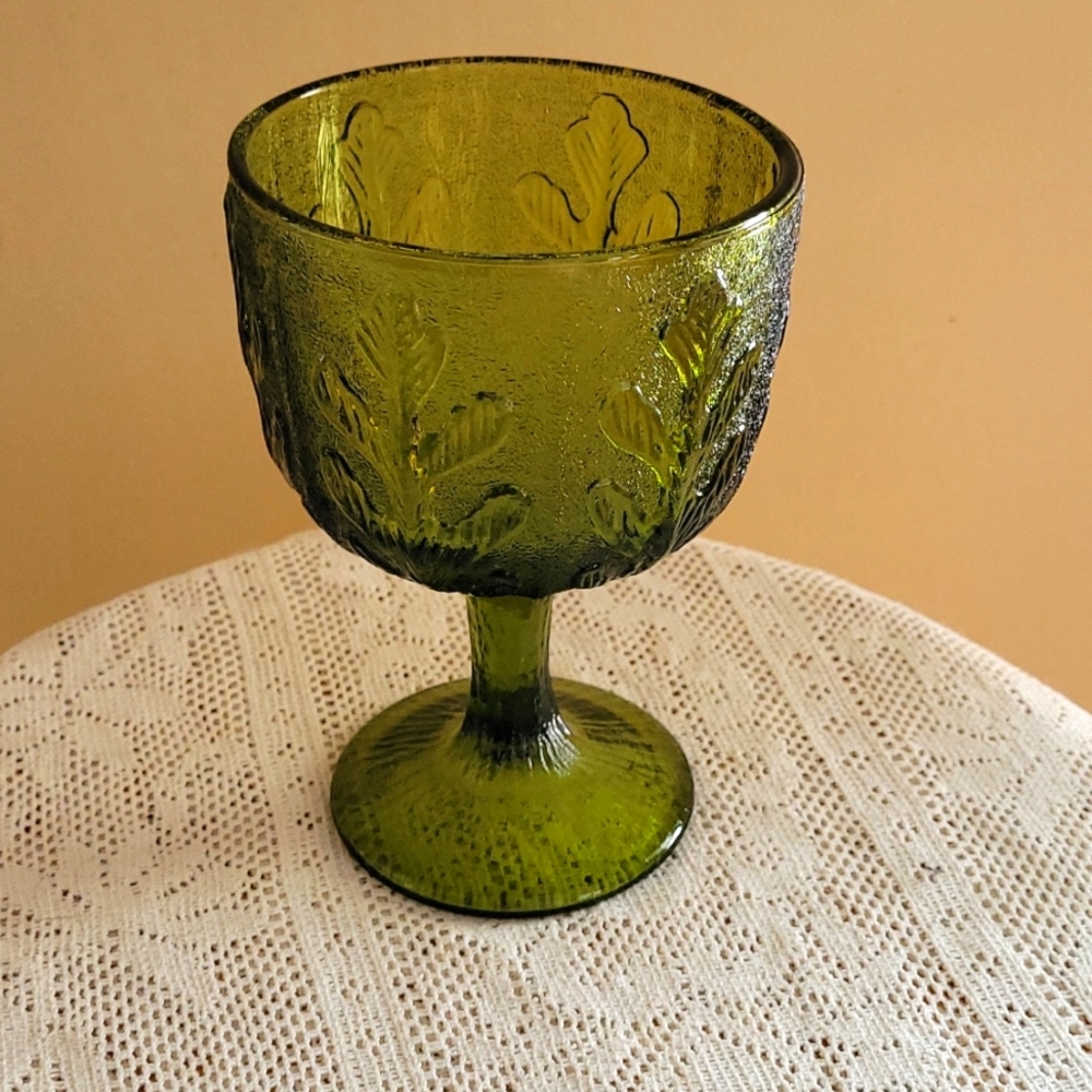 F.T.D. Oak leaf green glass pedestal bowl